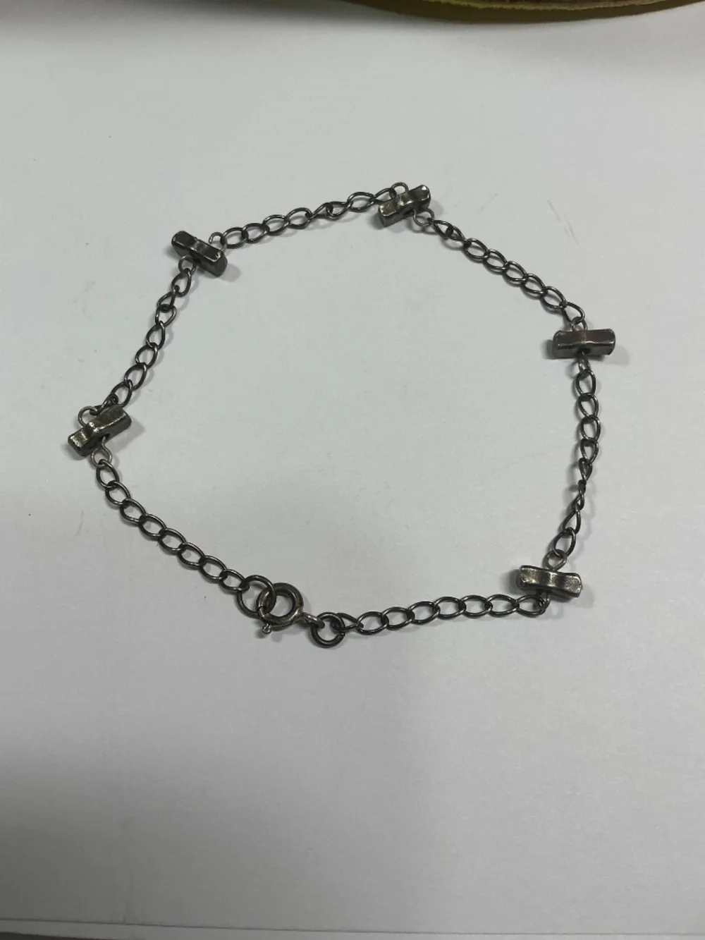 Sterling Silver Chain Bracelet Stationed Charms. 7.75 inches long